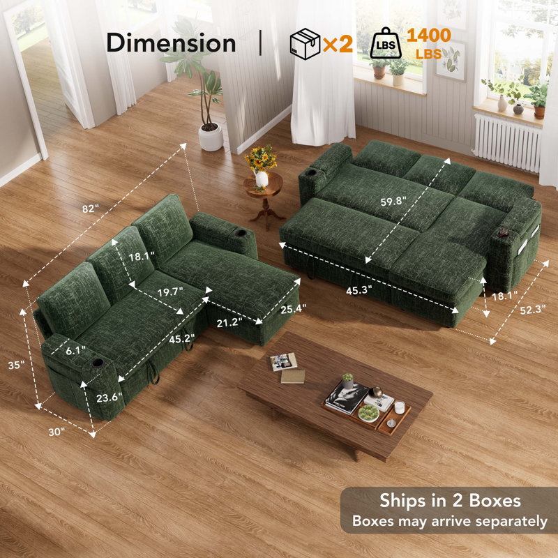 Canapé modulaire en forme de L de 82 po, canapé-lit escamotable pour salon, canapé à assise profonde en chenille modulaire, méridienne réversible, rangement, poches latérales