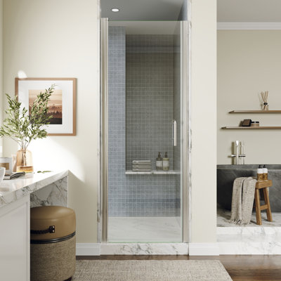 Porte de douche pivotante en H 28 po x l 72 po avec verre certifié