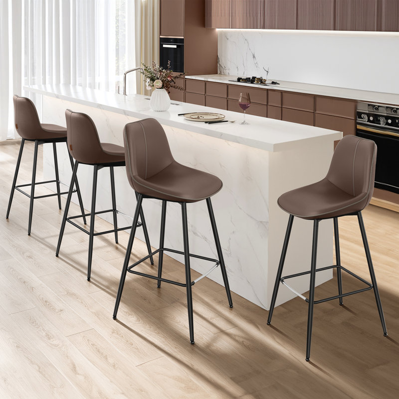 Tabourets de bar à hauteur de comptoir en cuir synthétique avec dossier Borna (ensemble de 4), Brun