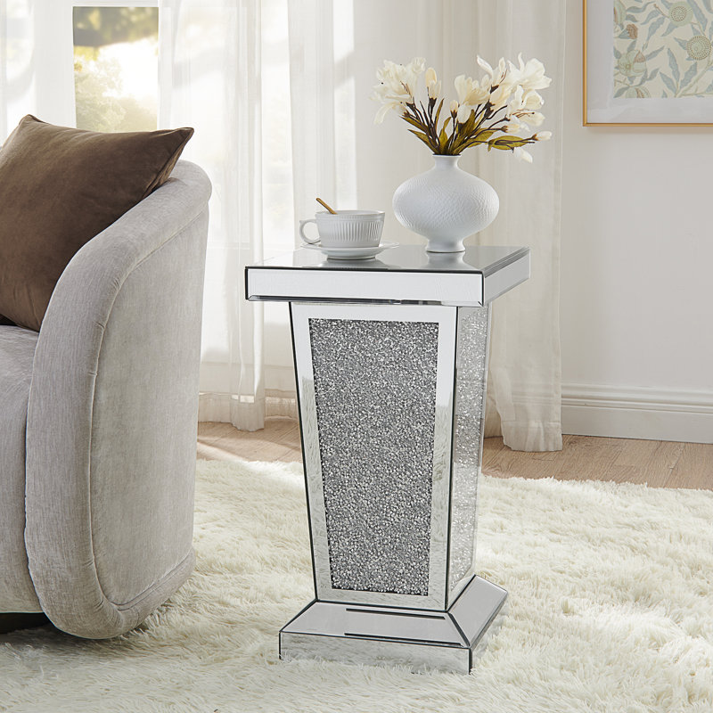 Table de bout en miroir argentée avec incrustation de cristal (table incluse seulement)