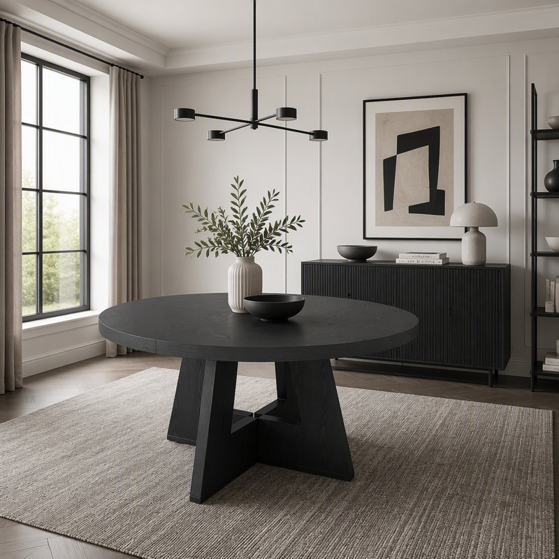 Table de salle à manger de style champêtre en bois de 47 pouces avec piètement en X pour 4 personnes, Noir
