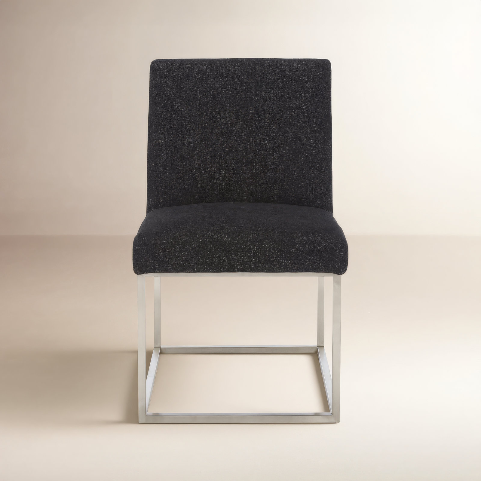Athens Upholstered Stainless Steel Side Chair, Silver, Black 100% Polyester