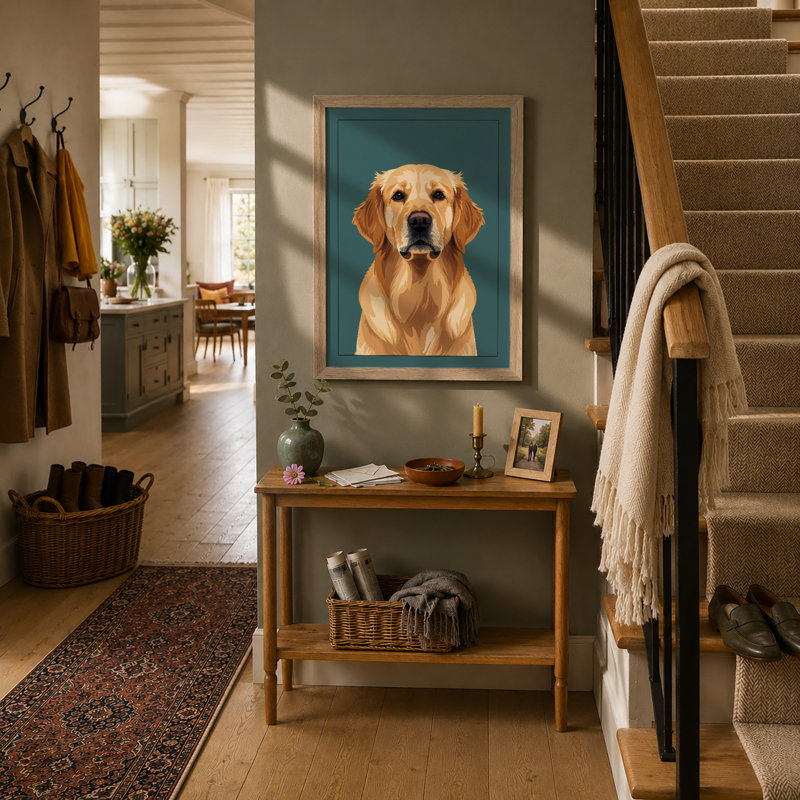 Golden Labrador Portrait Modern - Framed Print, A3 - 42.0 x 29.7 cm, Oak