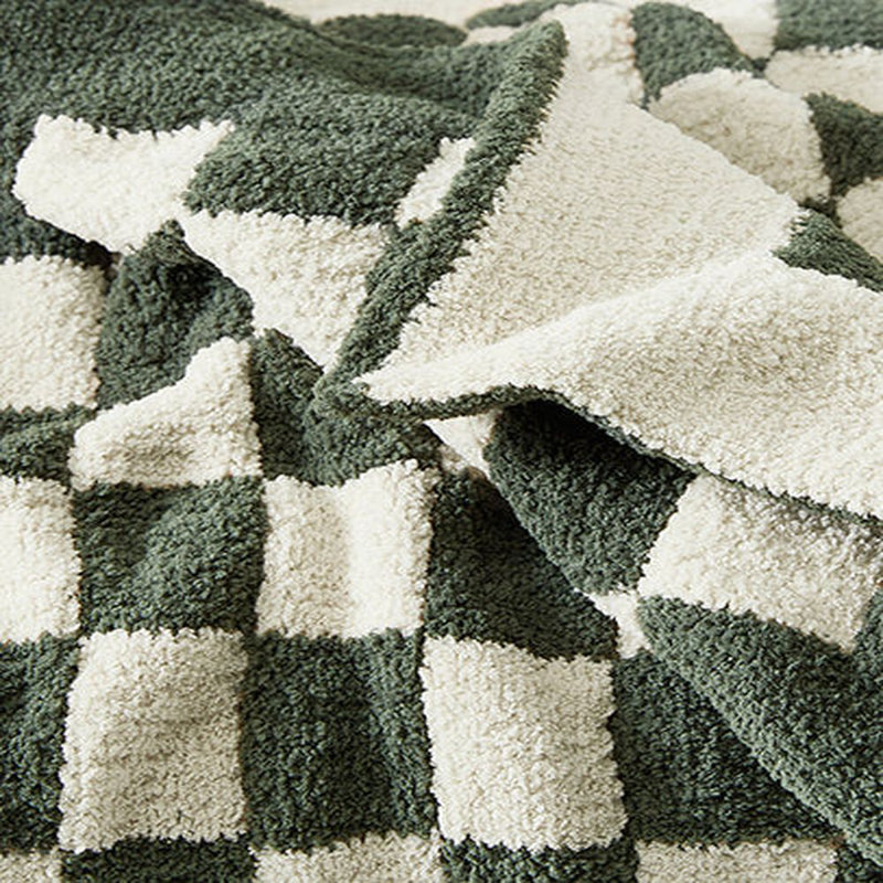 Checkerboard Knitted Throw Blanket, Moss/Sahara Tan Checkered