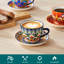 Ensemble de 6 tasses et soucoupes à café en céramique colorée de style bohème Vancasso (12 pièces), tasses à cappuccino empilables de 24 cl, compatibles lave-vaisselle, micro-ondes et four, service à thé raffiné avec décor décoratif.