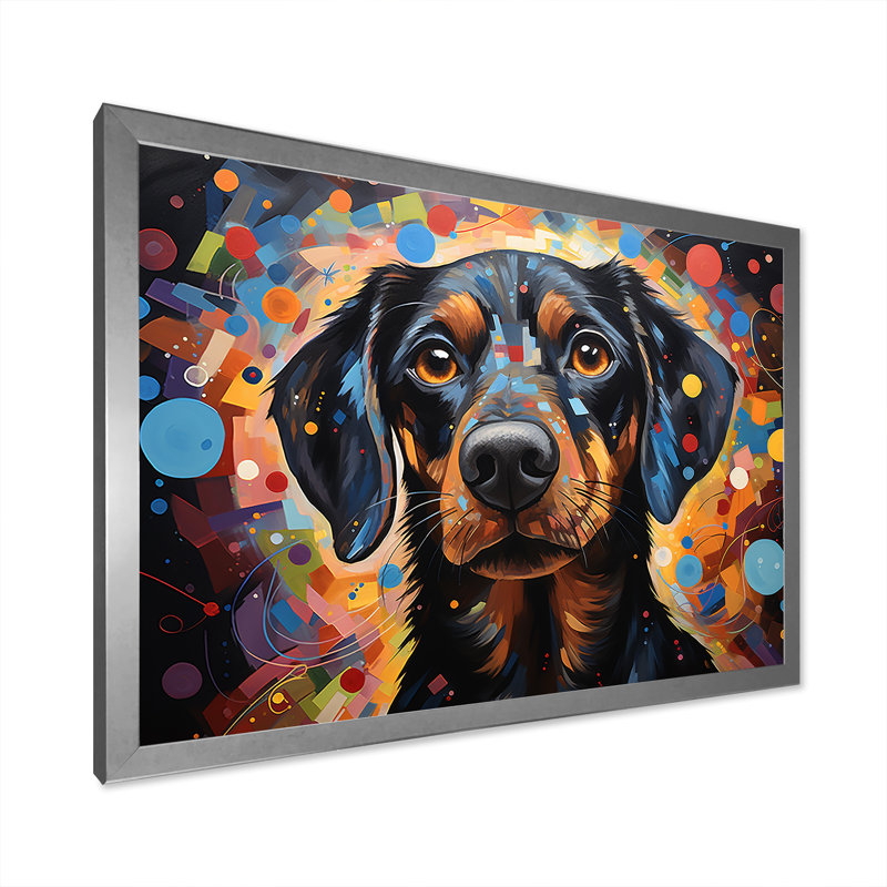 Impression sur toile «Dachshund Delight I», H 34 po x l 44 po x P 1,5 po, Cadre de coin argenté fermé