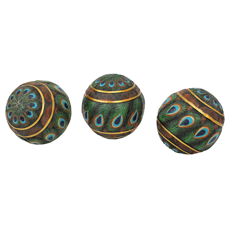 Peacock-Feathered Decorative Orbs