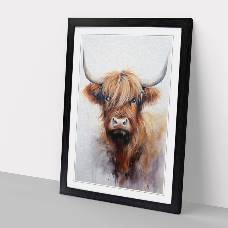 Highland Cow Tachisme - Single Picture Frame Print on Wood, Black, 34cm H x 25cm W x 2cm D