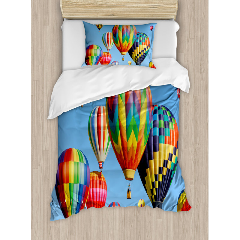 Twin Blue Microfiber Hot Air Balloon Duvet Cover Set