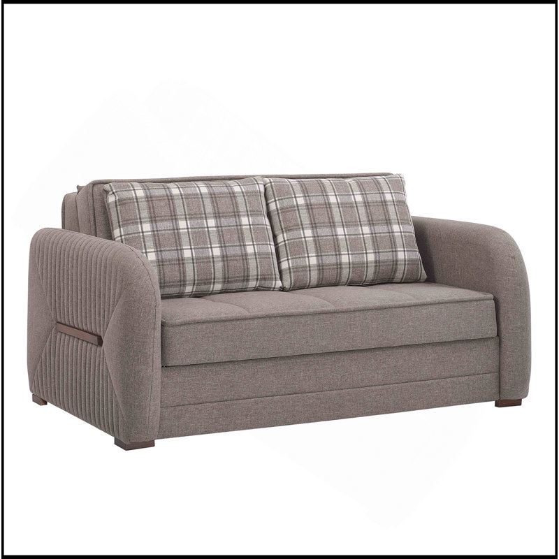 Causeuse convertible rembourrée avec rangement, tissu beige?, Chenille beige