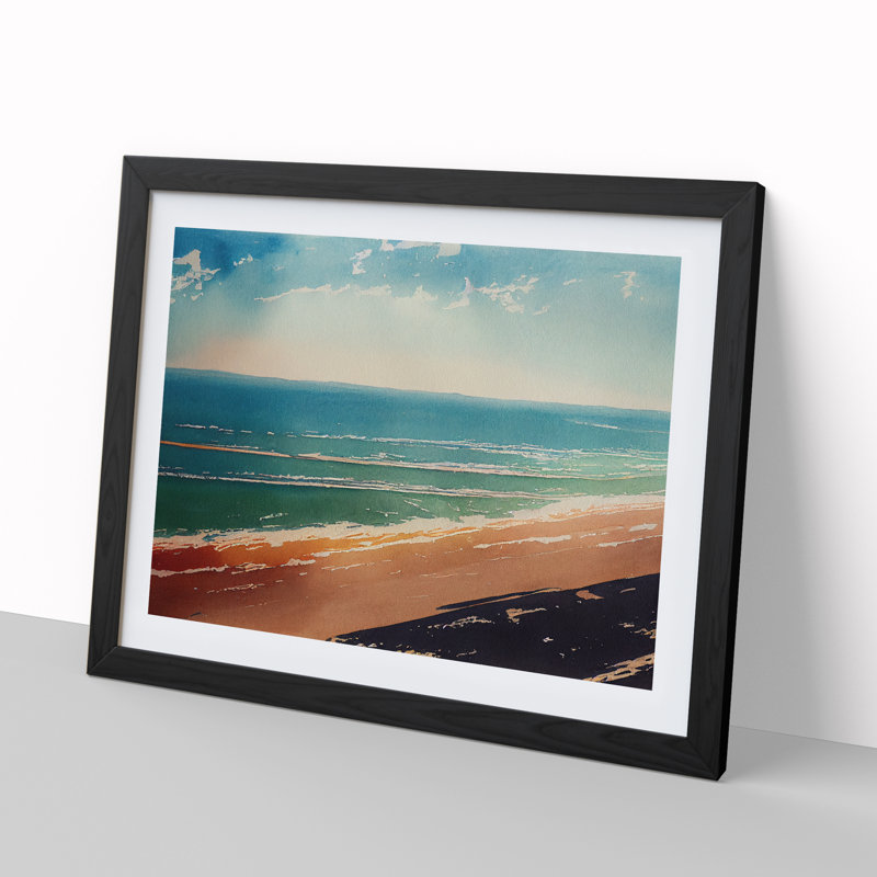 Beach In Watercolour Vol.5 - Single Picture Frame Painting, Black, 34cm H x 46cm W x 2cm D