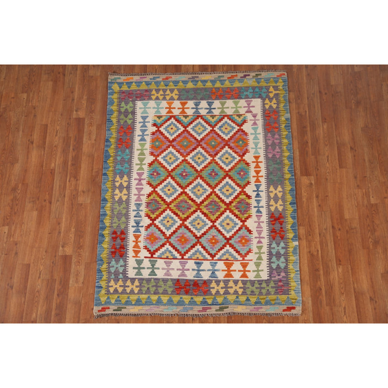 Tapis multicolore en laine réversible Kilim 4 x 6