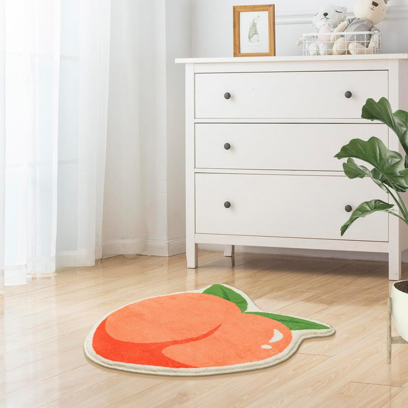 Bath Mat, Fruit Shaped Washable Non Slip Bathtub Rug Plush Shower Rugs, Peach