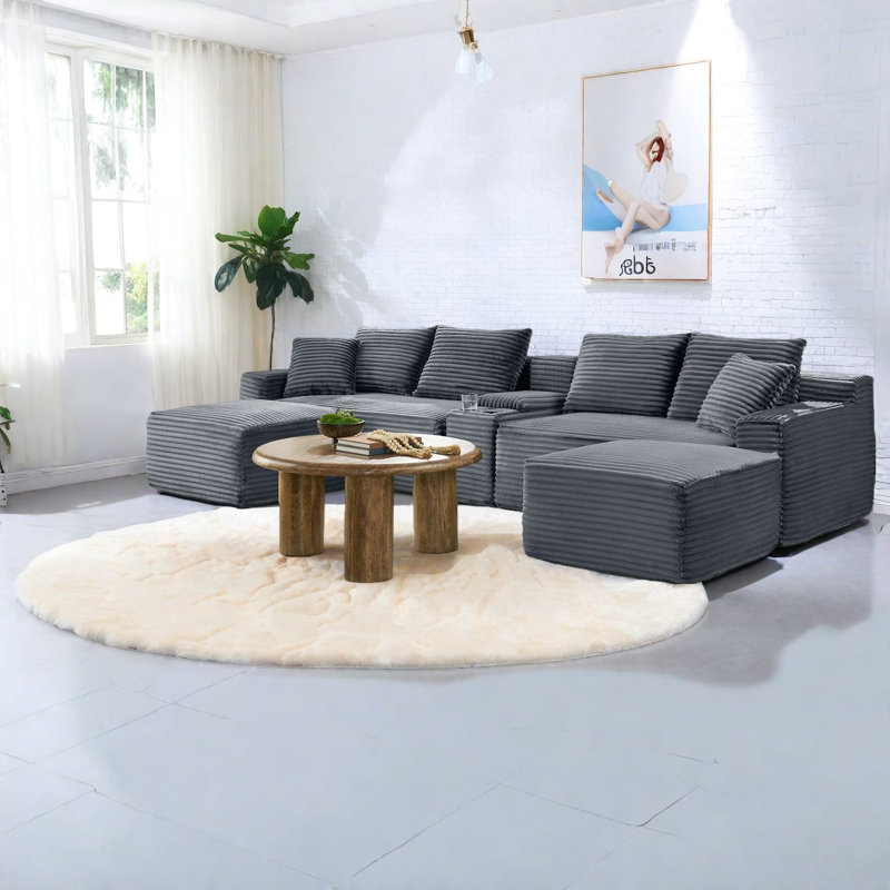 Canapés modernes en velours côtelé gris, sans assemblage, multifonctionnels pour la maison