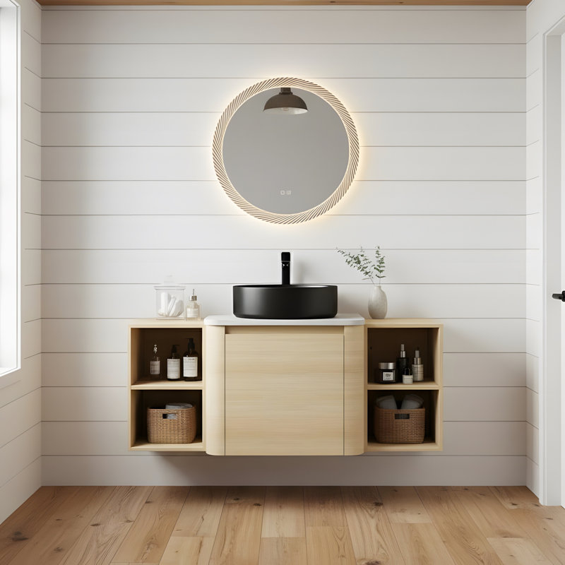 Wall-mounted vanity and storage shelf combination
