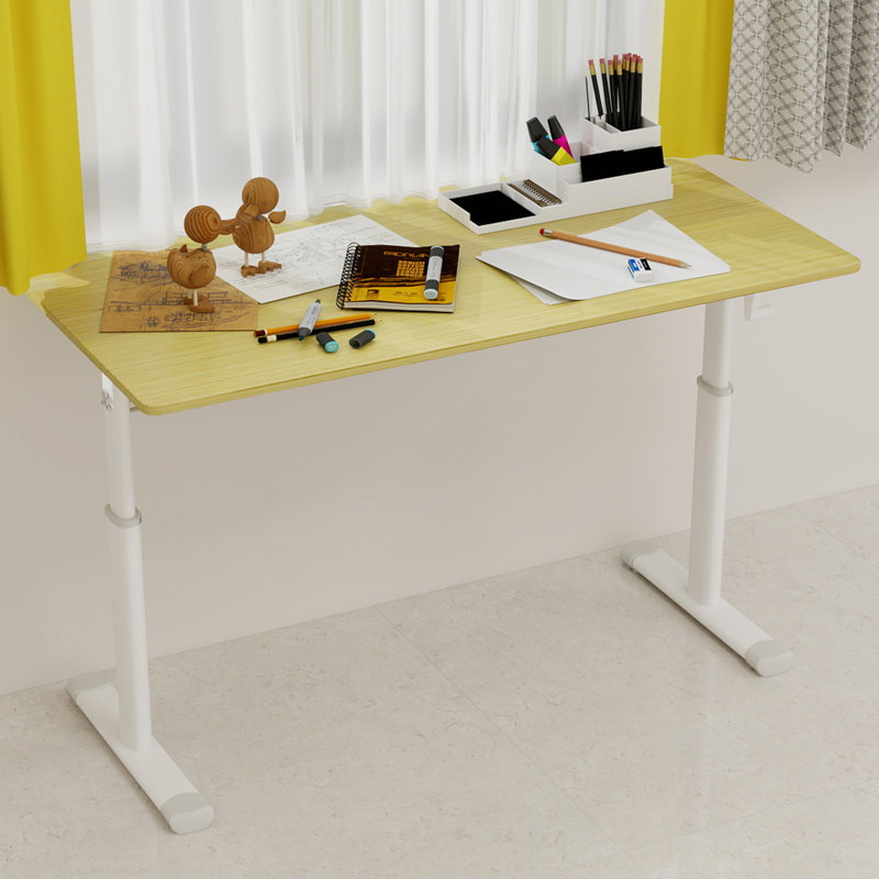 Bureau d'étude à hauteur réglable pour enfants et adultes - Table de bureau multifonctionnelle, conception compacte, bureau de 60 cm x 120 cm, structure blanche, plateau en bois naturel | Idée de cadeau