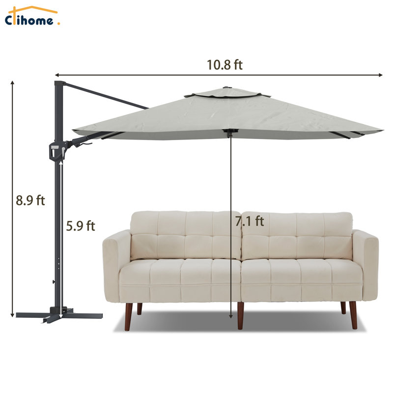 Parasol carré en porte-à-faux pour patio (sans base de parasol), H 106,3 po x l 129,92 po x P 129,92 po, Gris