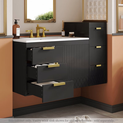 Wall Mounted Floating Cabinet, 12Inch Side Cabinet With Drawers, Mutifunctional Cabinet For Bathroom, Living Room (Bathroom Vanity Not Included)
