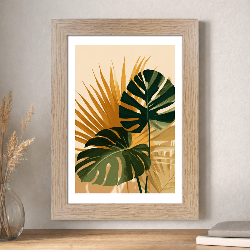 Scandinavian Palm Botanical Wall Art Home Decor - Giclee Art Print Monstera & Palm Leaves, cut-paper illustration for modern interiors 1 Piece Wall Art