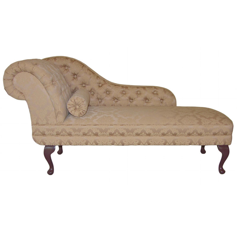 Neveu Upholstered Chaise Lounge, Left-Hand Chaise, Angelina Gold Pattern, Rosewood