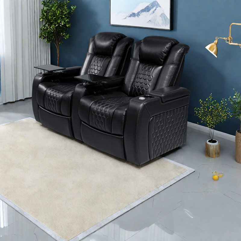 Modern Black Leather Recliners, Adjustable Comfort With Smart Features