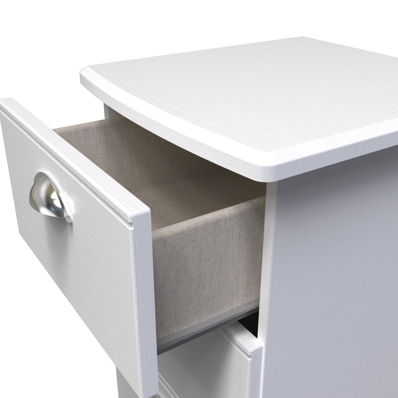 Fully Assembled Murier 3 Drawer Bedside Table, White Ash