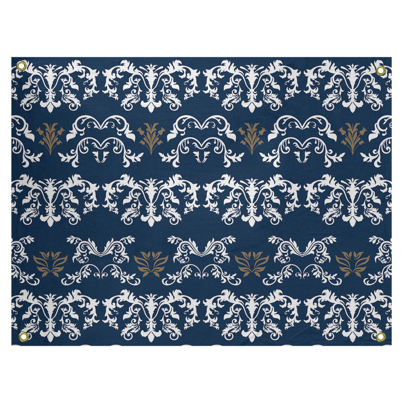 Tapisserie baroque en polyester polyester St Louis, H 50 po x l 59 po, Bleu marine / blanc / brun