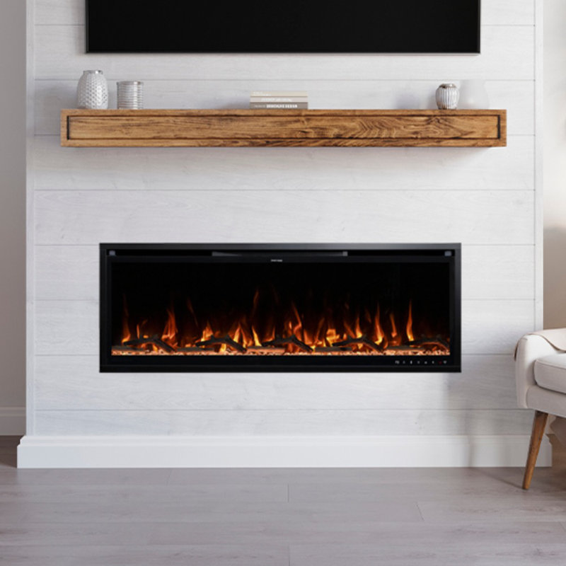 Aerus 50" Recessed or Wall Mounted Electric Fireplace, Alexa or Google Home Compatible, Logs & Crystals, Remote Control