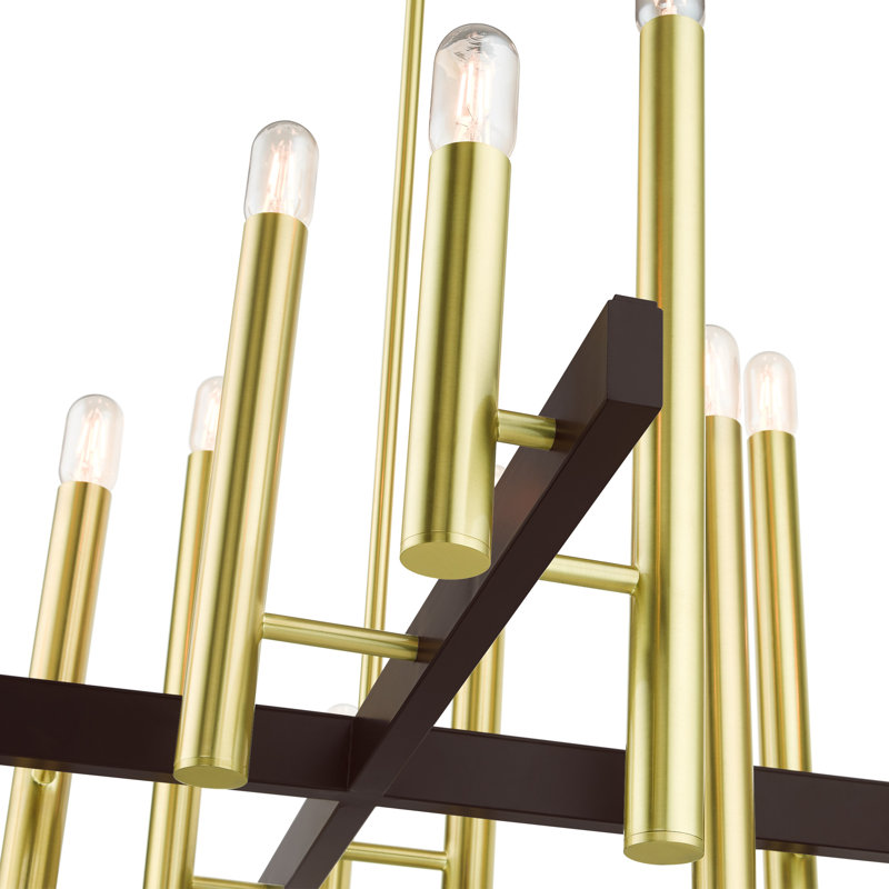 Lustre cylindrique moderne à 12 lumières Kaenel, Laiton satiné