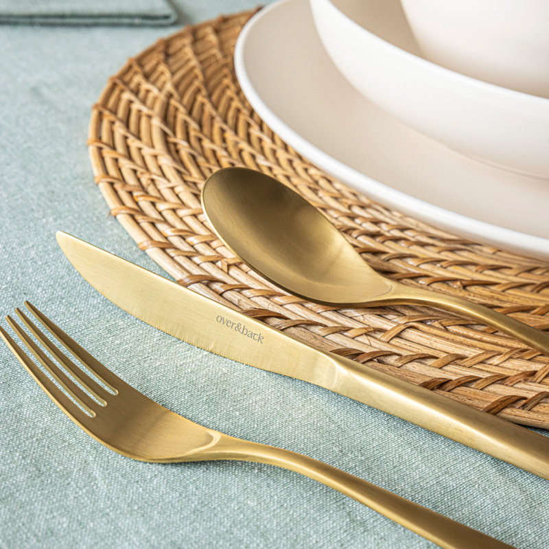 over&back Curved 18/8 Flatware Set - Service for 4, Brushed Gold