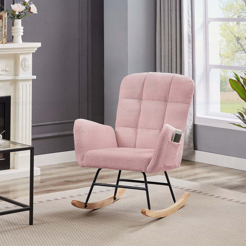 Fauteuil à bascule avec dossier haut et structure en métal robuste pour le confort et la détente, Pink