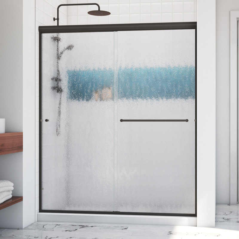 Porte de douche sans cadre Ese l 56 "x H 76,38" Ese, Left Opening, Pluie, Bronze huilé anodisé