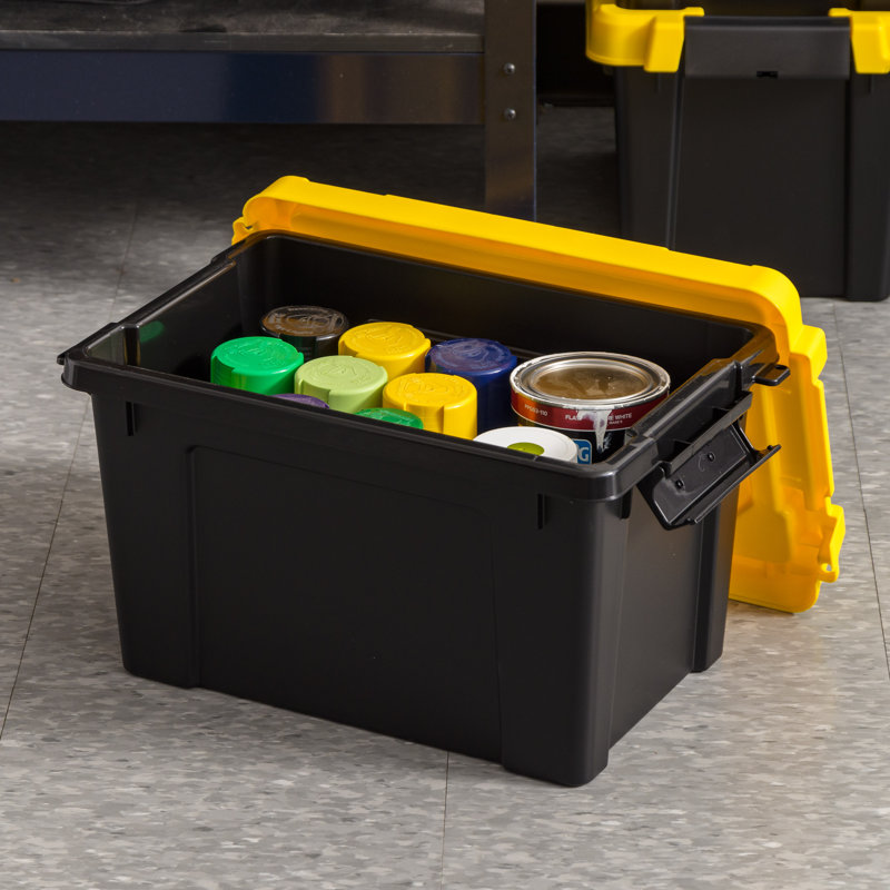 IRIS 20 Qt./5 Gal. Heavy-duty Stackable Storage Tote in Black with Yellow Lid