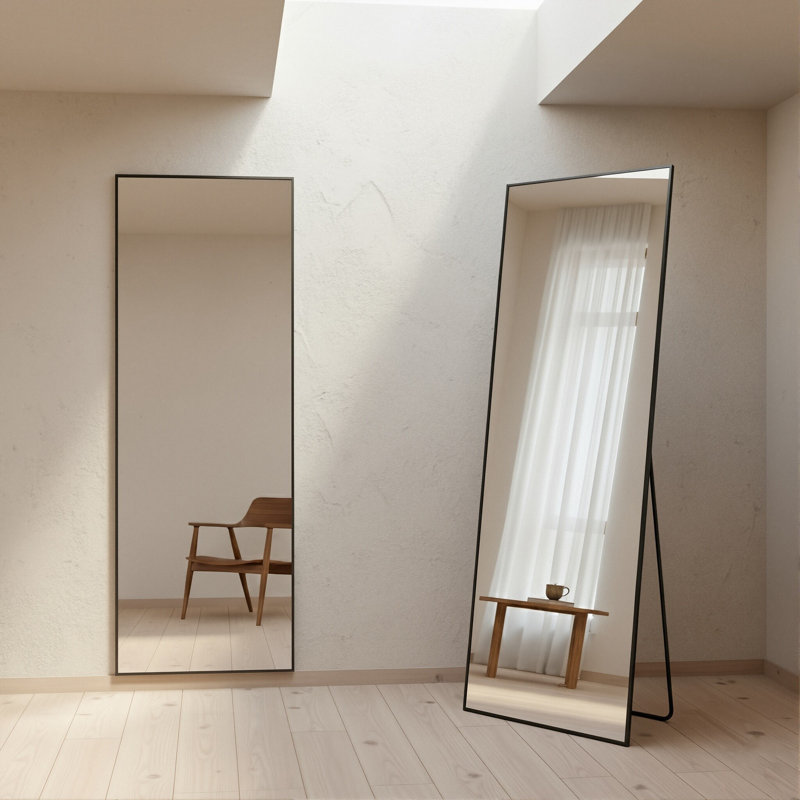 140-165cmH 3-in-1 Sleek Aluminum Frame Full Length Dressing Mirror with U-Shaped Stand, Shatterproof Tempered Glass Freestanding, Leaning & Wall-Mounted Rectangle Floor Mirror, Gold & Black