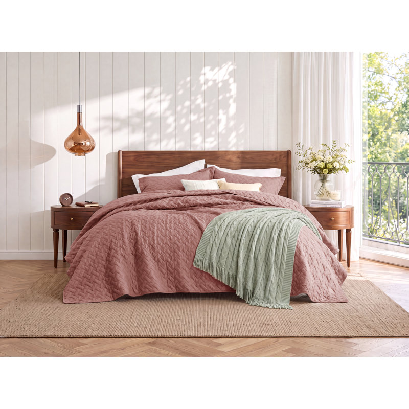 Couverture courte matelassée pour lit simple / simple TG - courtepointe respirante en tissage de panier pour chambre de dortoir et maison - literie estivale pour lit et canapé climatisée - cadeau rose-doux gris pour les femmes et les étudiants, toutes saisons