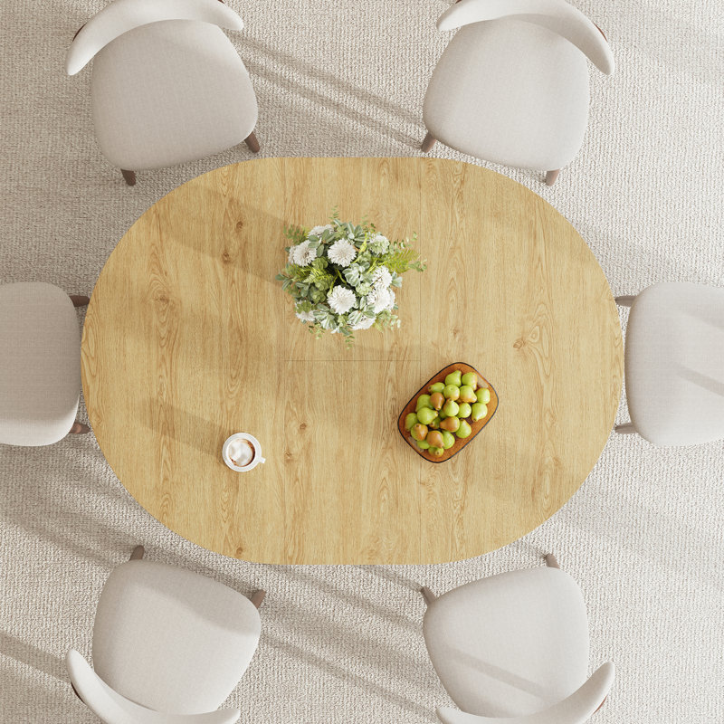 Modern Extendable Dining Table for 4-6 People with Hidden Storage, Foldable Oval Tabletop & Wood Grain Finish, Natural