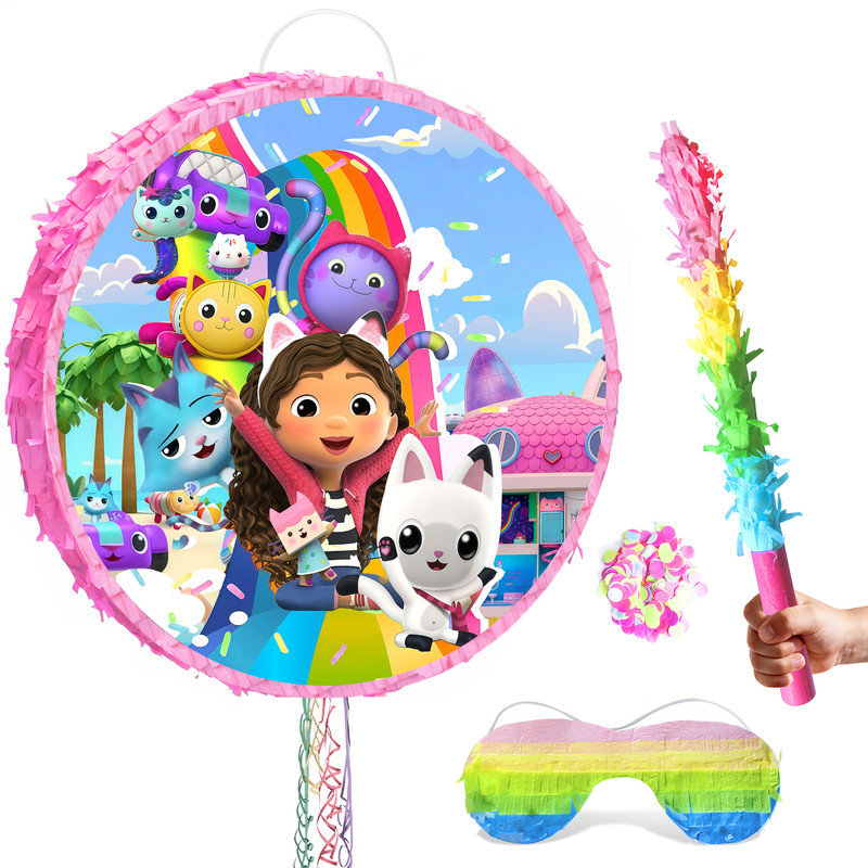 4 Pcs Gabby Dollhouse Piñata, Gabby Dollhouse Piñata with Stick
