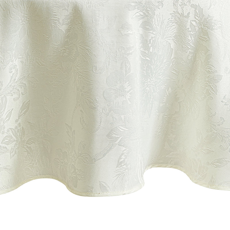 Nappe tissée à motif floral de poinsettia Tilghman, Rond 70 po, Ivoire