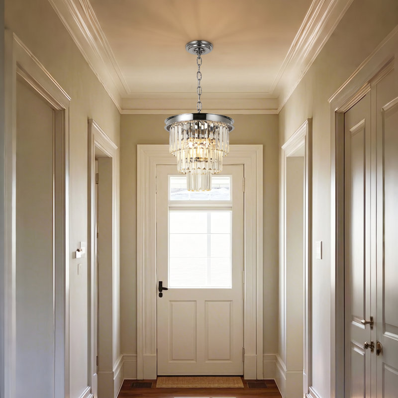 Lustre en cristal Makinlee, H 11,81 po x l 12,6 po x P 12,6 po, Une lumière, Chrome chrome