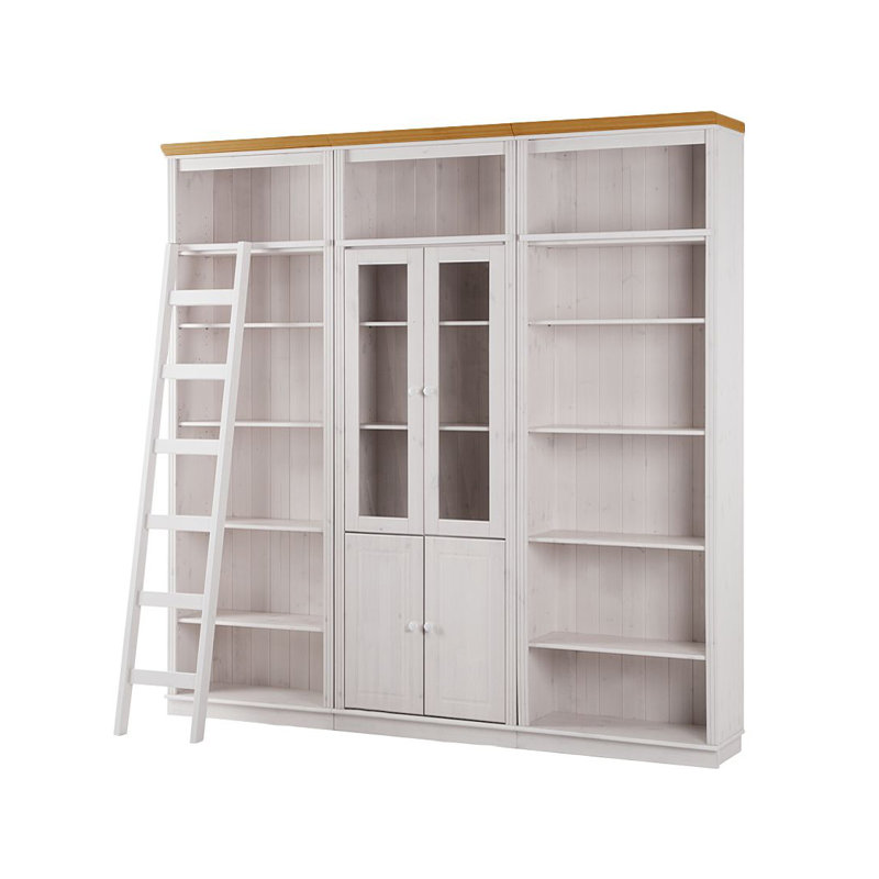 Dellene 223cm H x 222cm W Library Bookcase, White/Natural