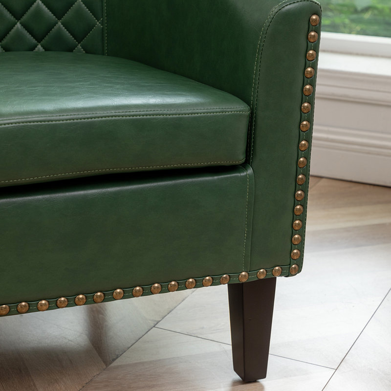 Fauteuil demi-tonneau capitonné en similicuir de 29 po Oscar, Similicuir vert performance