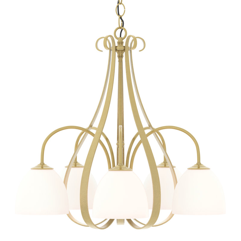 Sweeping Taper 5 - Light Shaded Classic/Traditional Chandelier, Modern Brass