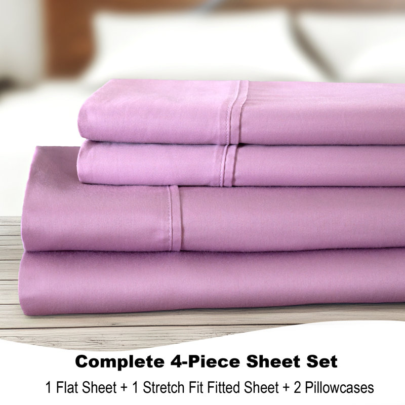 800 Thread Count Cotton Blend BedTite Tight Grip Sheet Set, Queen, Dusty Lilac