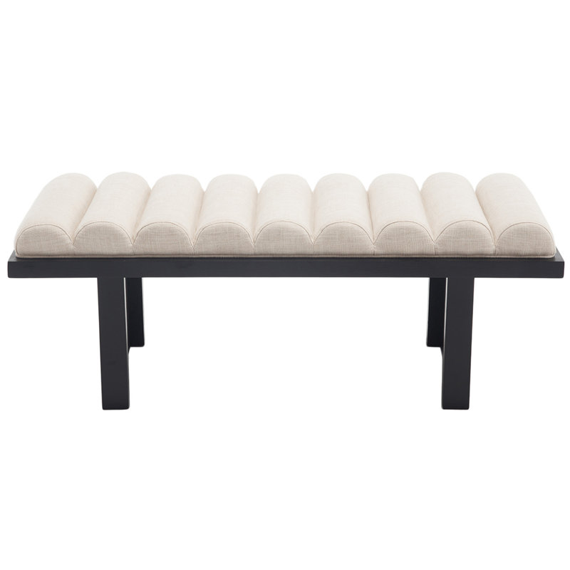 Upholstered Solid Wood Bench, Column Upholstered Bench 45.75'' Wide, Black, Beige