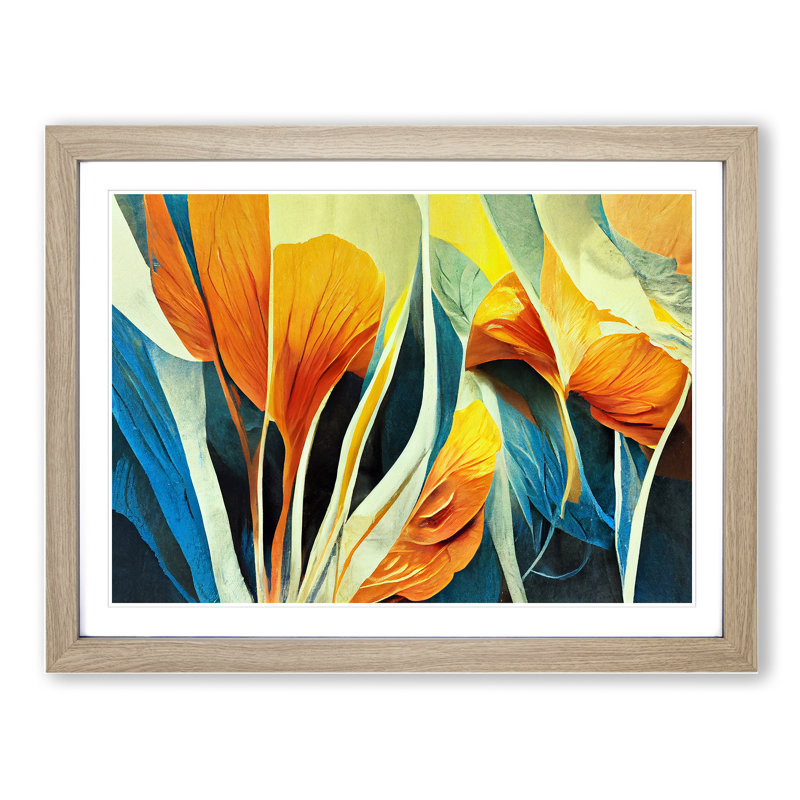 Flowers Abstract Vol.1 1 Piece Single Picture Frame Painting, 25cm H x 34cm W x 2cm D, Oak