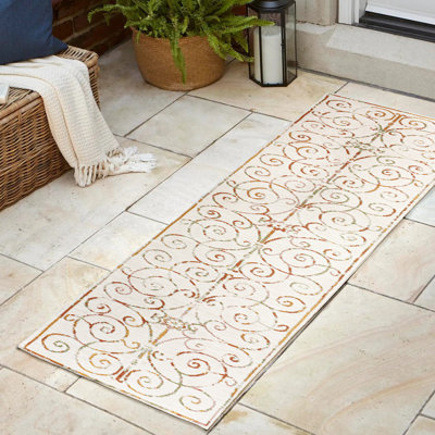 Skillern Classic Cottage Filigree Scroll Reversible Machine-Washable Cream/Terra Indoor/Outdoor Rug