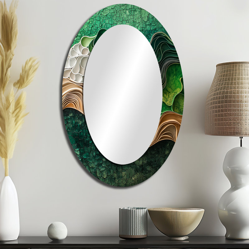 Biomorphism Earth Ephemeral Pathway VII - Miroir mural moderne ovale, 36 po x 24 po