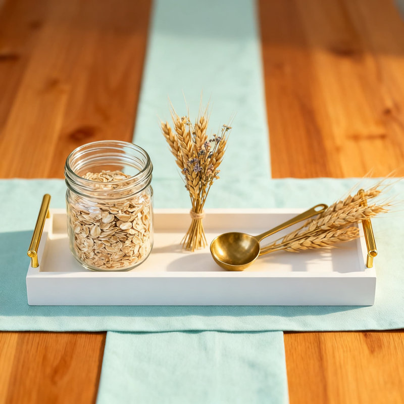 Long Rectangular Decorative Tray With Handles, Multifunctional Serving Tray For Home Decor, Centerpiece Candle Holder For Dining Table & Coffee Bar