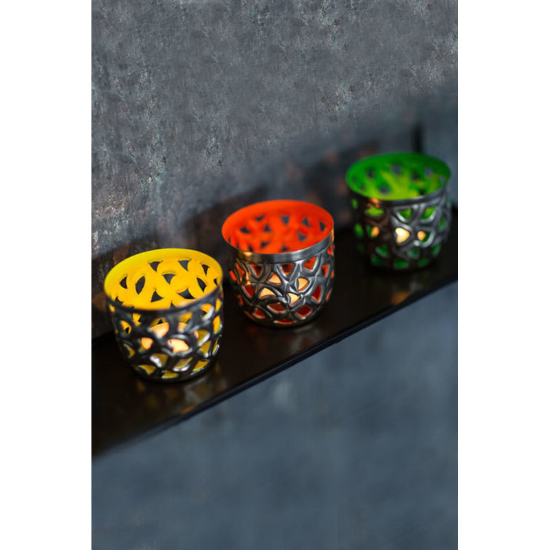 2.5'' H Metal Tabletop Votive Holder, Pewter/Green