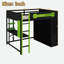 Lit mezzanine en bois avec bureau, garde-robe ouverte et lumière RVB-607811505